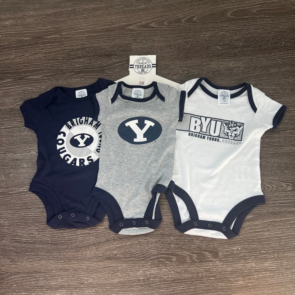 NWT Officially Licensed Rivalry Threads 91 3-Piece Set Infant BYU Bodysuits 6-9M